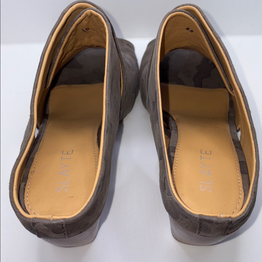 Slayte Footwear Miranda Bootie Leather Camo Peep Toe Block Heel Gray Neutral 8.5 - Picture 6 of 10